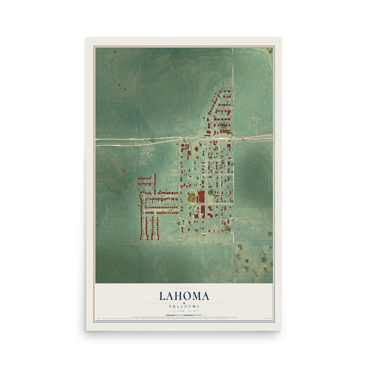 Map of Lahoma, Oklahoma, 12 x 18 inch unframed archival matte print