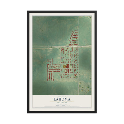 Map of Lahoma, Oklahoma, 12 x 18 inch print in a black wood frame