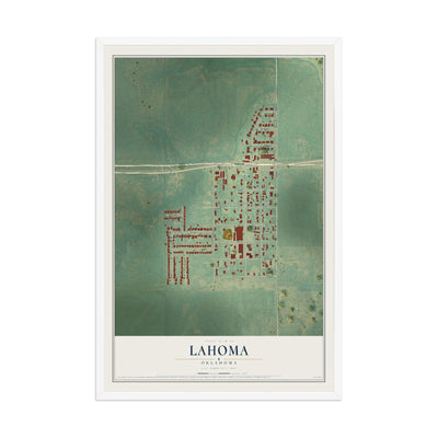 Map of Lahoma, Oklahoma, 12 x 18 inch print in a white wood frame