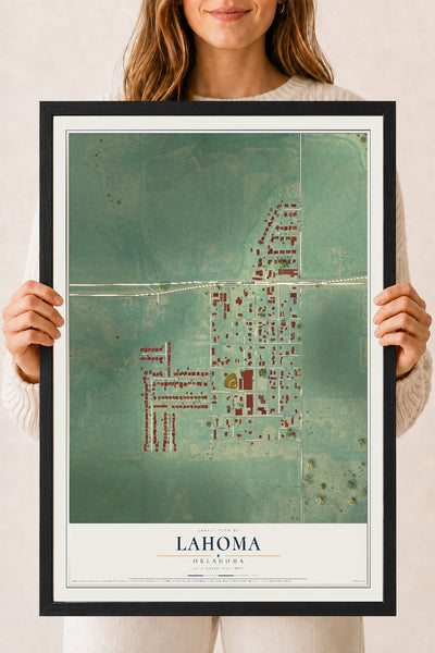 Map of Lahoma, Oklahoma, 18 x 24 inch print in a black wood frame