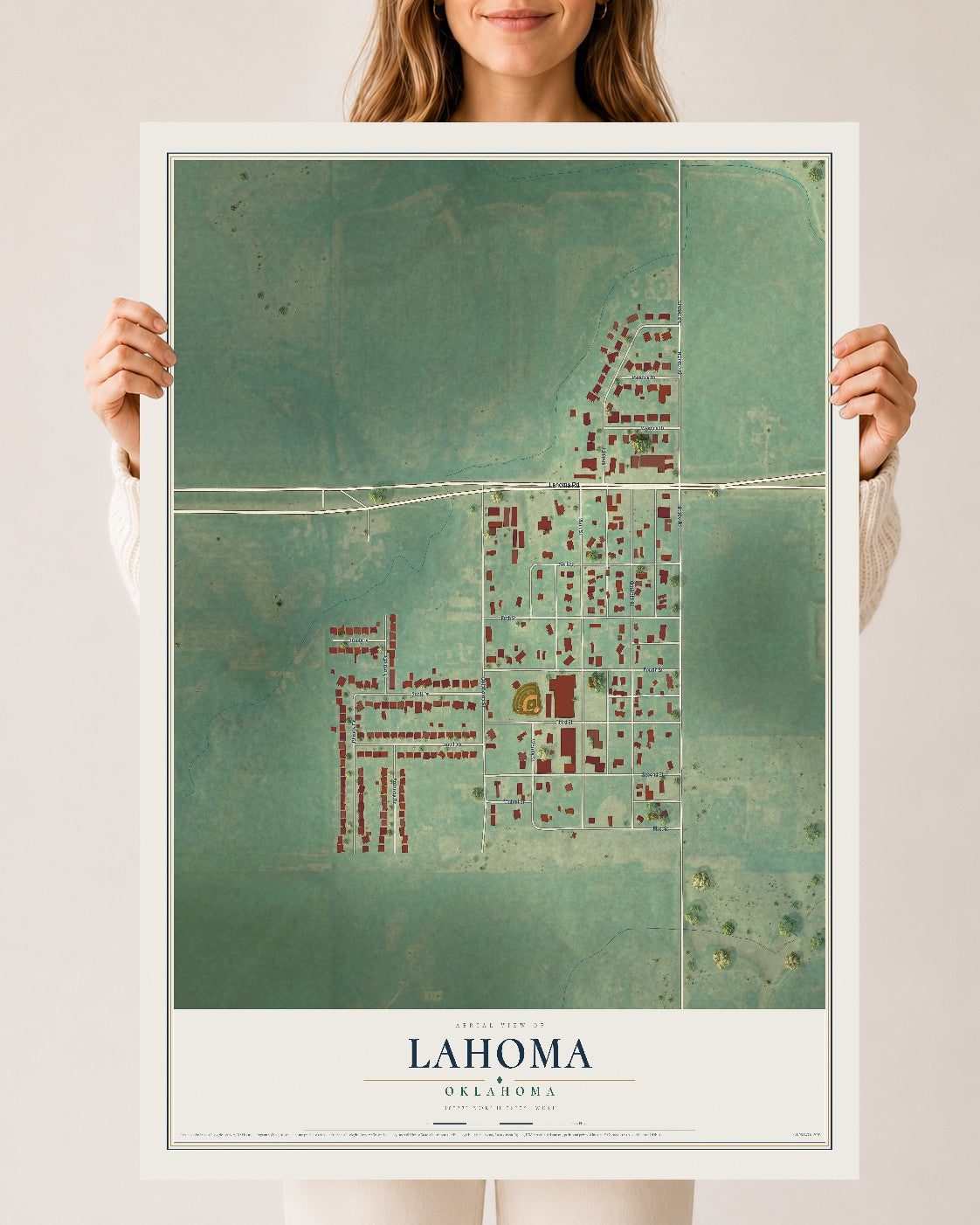 Map of Lahoma, Oklahoma, 24 x 36 inch unframed archival matte print