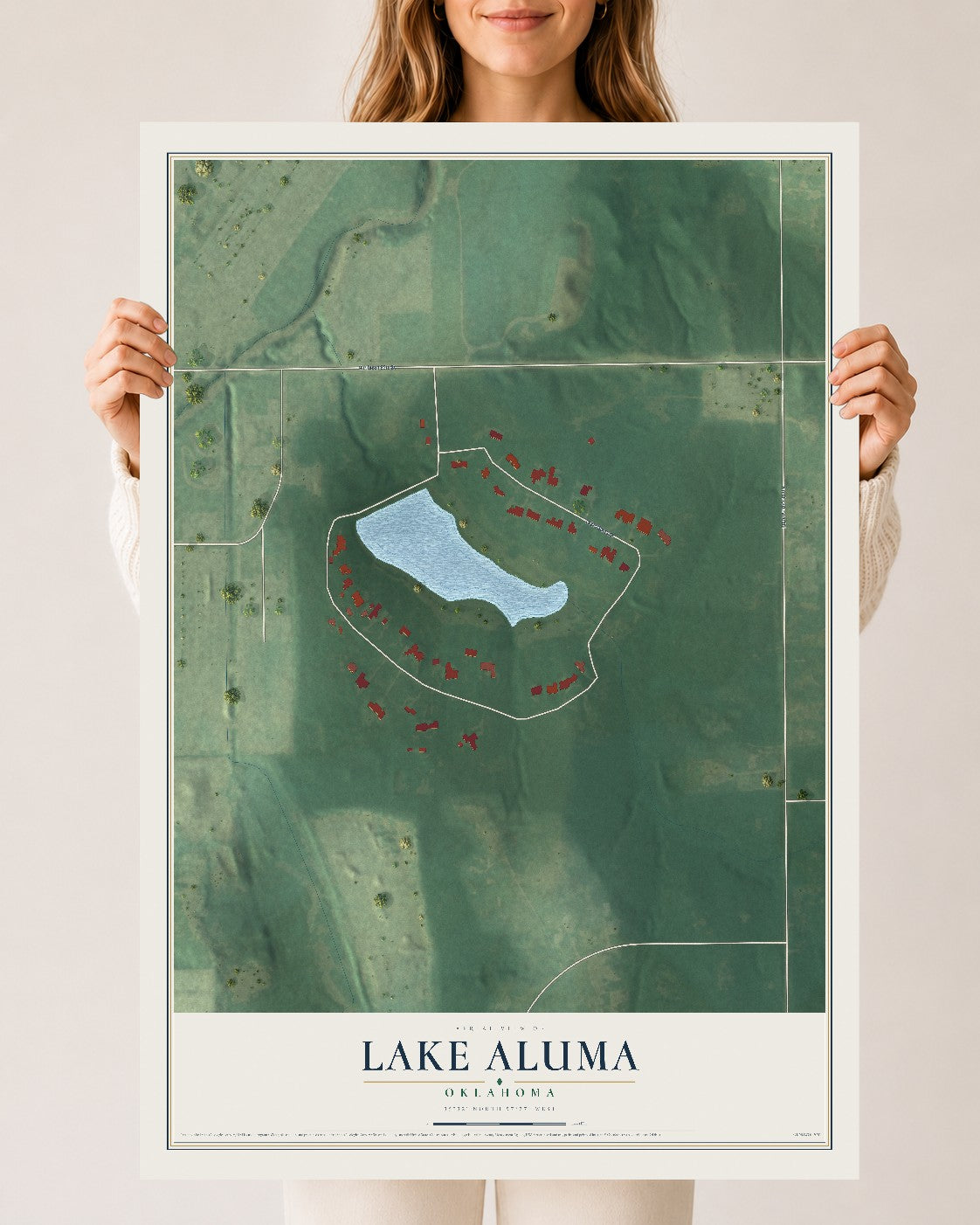 Map of Lake Aluma, Oklahoma, 24 x 36 inch unframed archival matte print