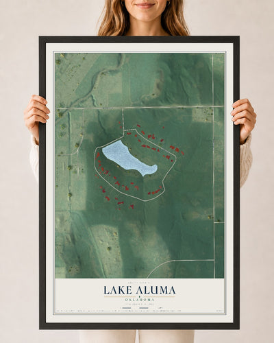 Map of Lake Aluma, Oklahoma, 24 x 36 inch print in a black wood frame