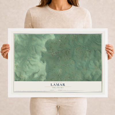 Map of Lamar, Oklahoma, 12 x 18 inch print in a white wood frame