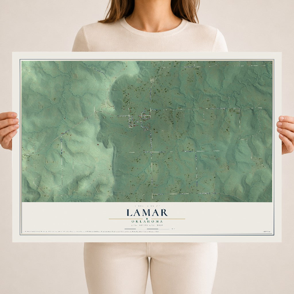 Map of Lamar, Oklahoma, 18 x 24 inch unframed archival matte print