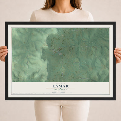 Map of Lamar, Oklahoma, 18 x 24 inch print in a black wood frame