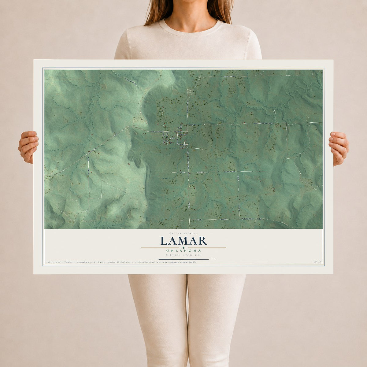 Map of Lamar, Oklahoma, 24 x 36 inch unframed archival matte print