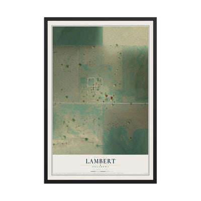 Map of Lambert, Oklahoma, 12 x 18 inch print in a black wood frame