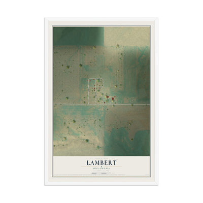 Map of Lambert, Oklahoma, 12 x 18 inch print in a white wood frame