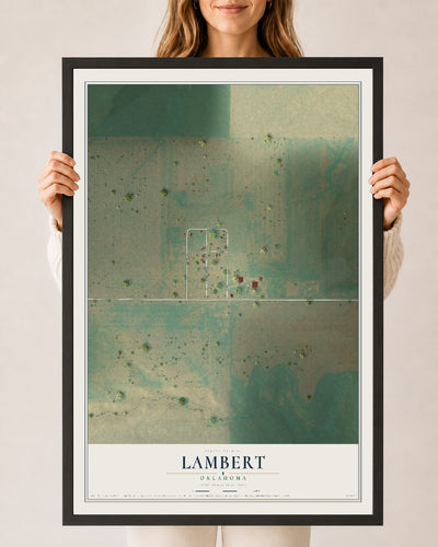 Map of Lambert, Oklahoma, 24 x 36 inch print in a black wood frame