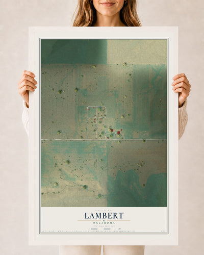 Map of Lambert, Oklahoma, 24 x 36 inch print in a white wood frame