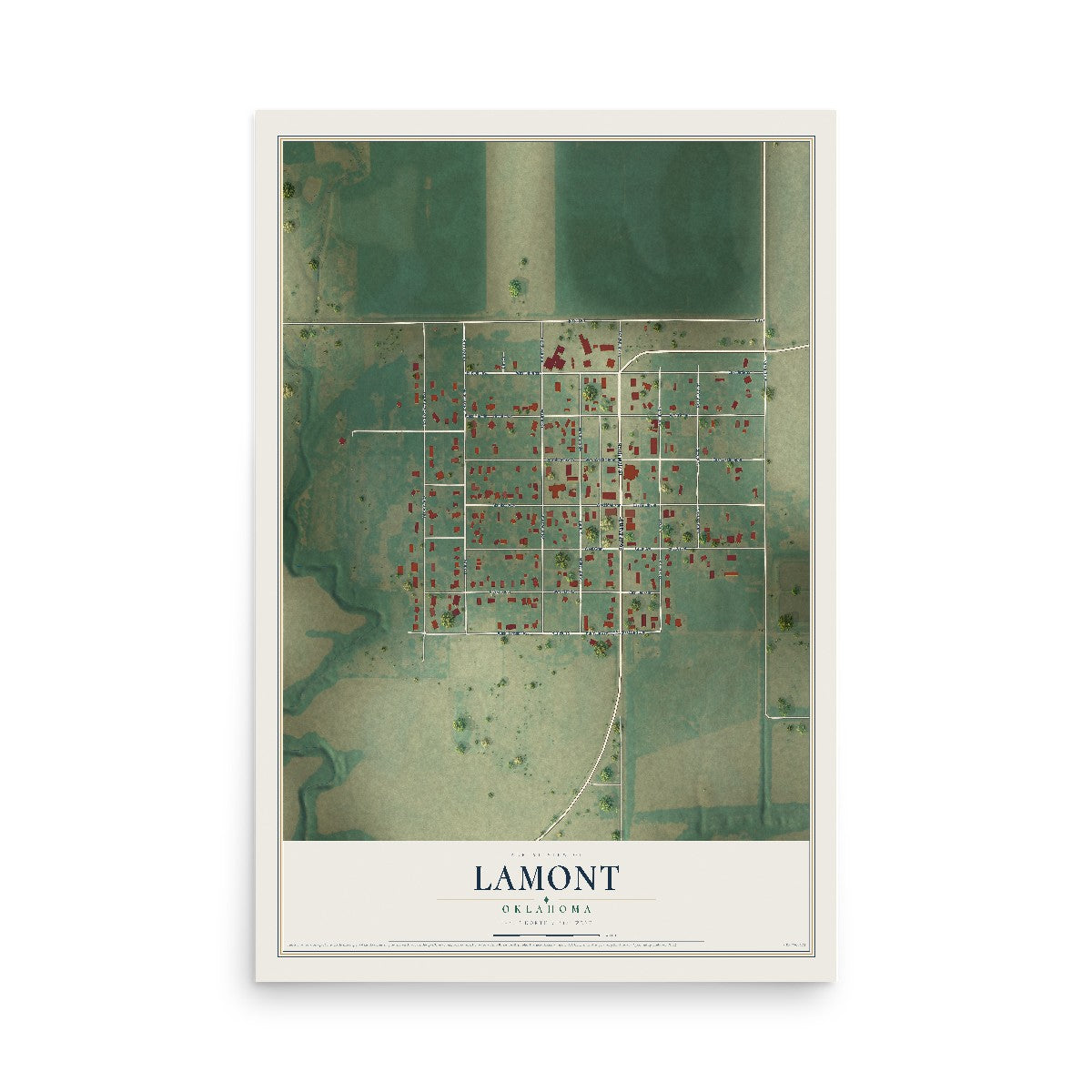 Map of Lamont, Oklahoma, 12 x 18 inch unframed archival matte print
