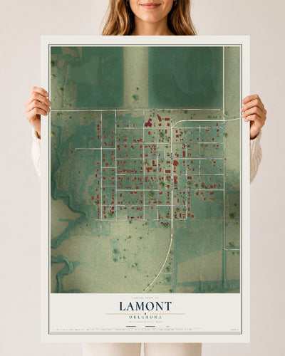Map of Lamont, Oklahoma, 24 x 36 inch unframed archival matte print