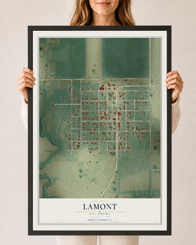 Map of Lamont, Oklahoma, 24 x 36 inch print in a black wood frame