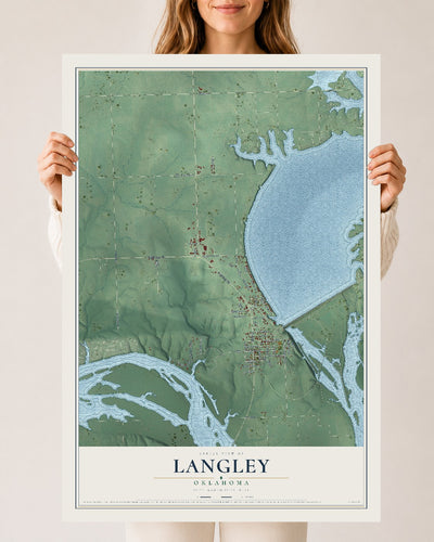 Map of Langley, Oklahoma, 24 x 36 inch unframed archival matte print