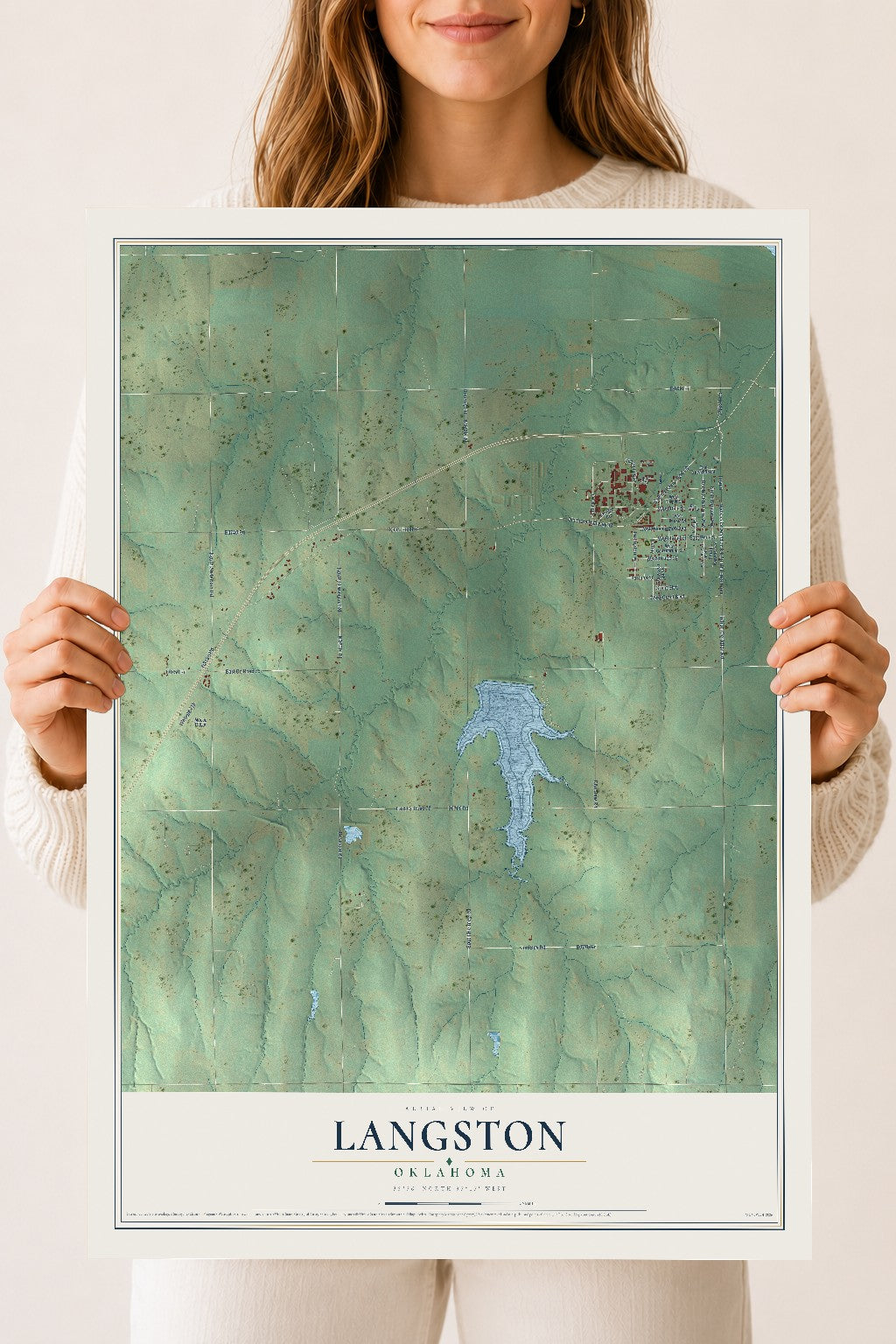 Map of Langston, Oklahoma, 18 x 24 inch unframed archival matte print