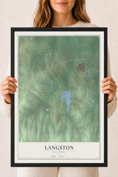 Map of Langston, Oklahoma, 18 x 24 inch print in a black wood frame