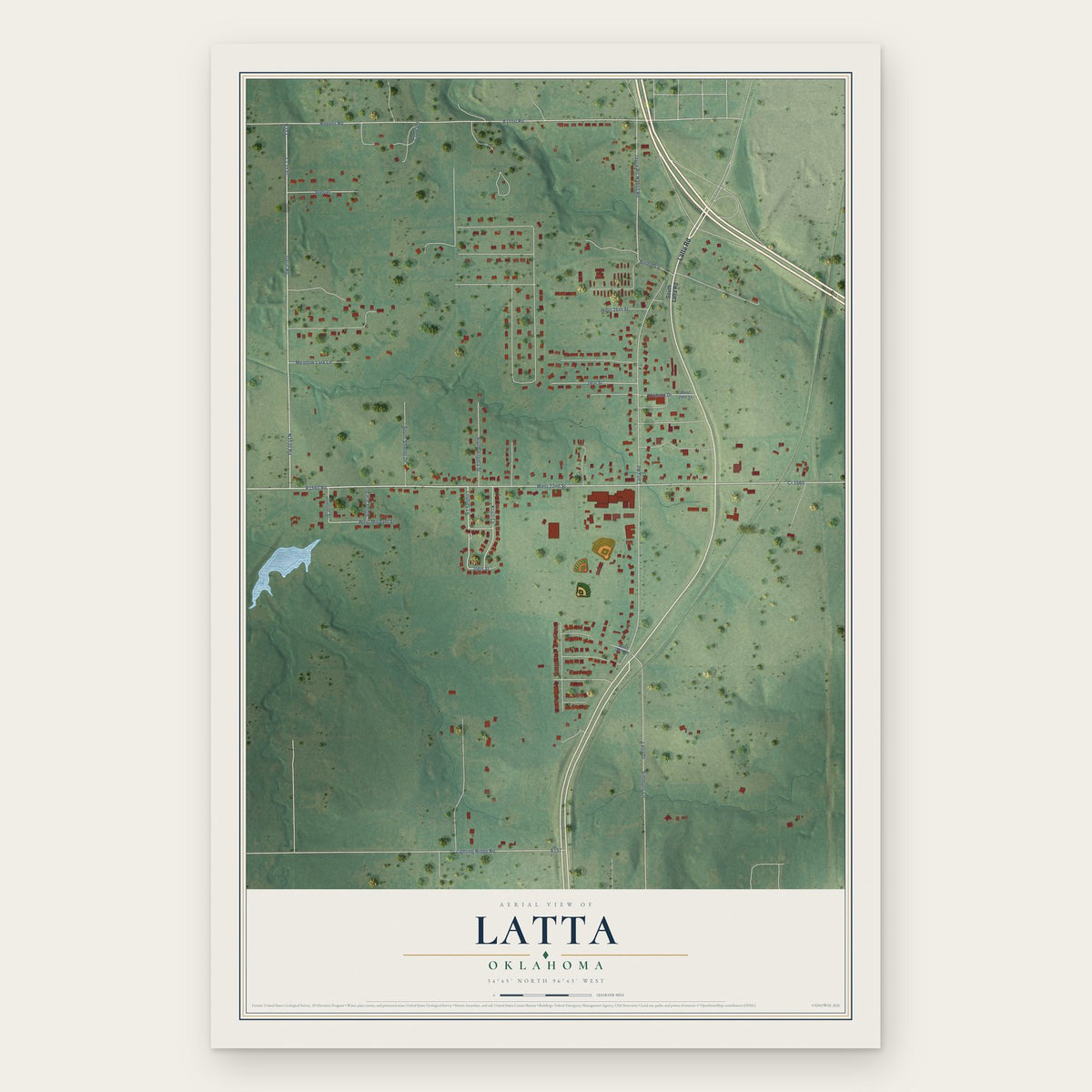 Latta, Oklahoma map print, the full design