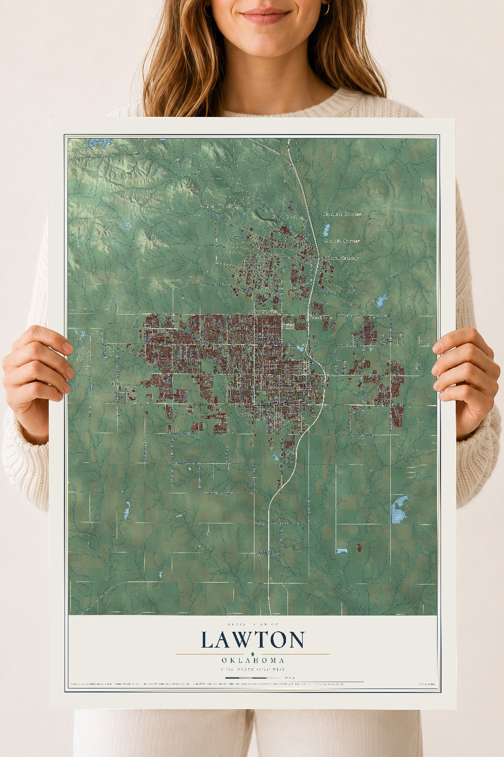 Map of Lawton, Oklahoma, 18 x 24 inch unframed archival matte print
