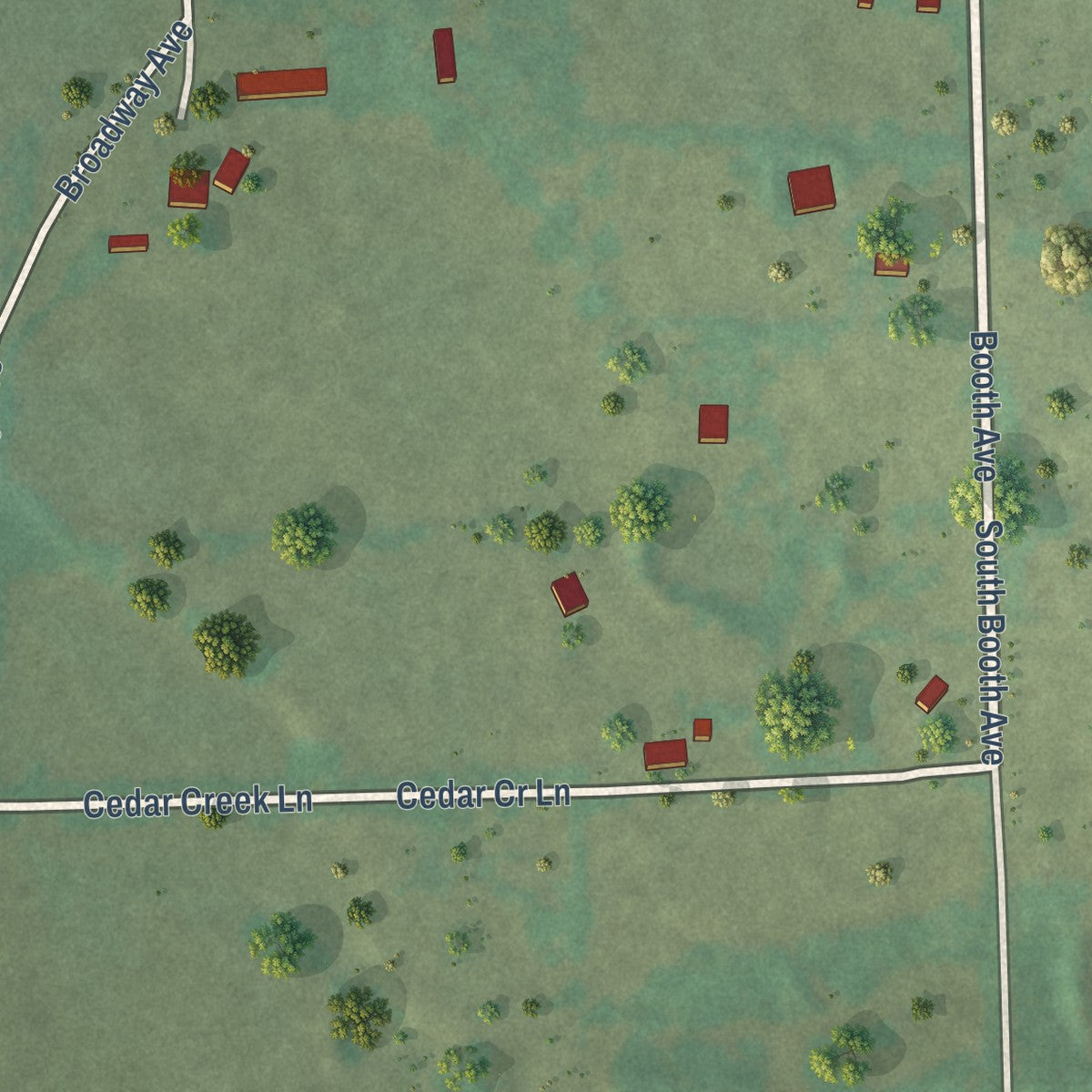 Second close-up of the map of Le Flore, Oklahoma print showing more streets and buildings
