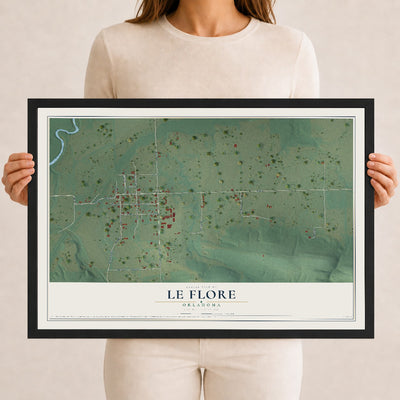 Map of Le Flore, Oklahoma, 12 x 18 inch print in a black wood frame