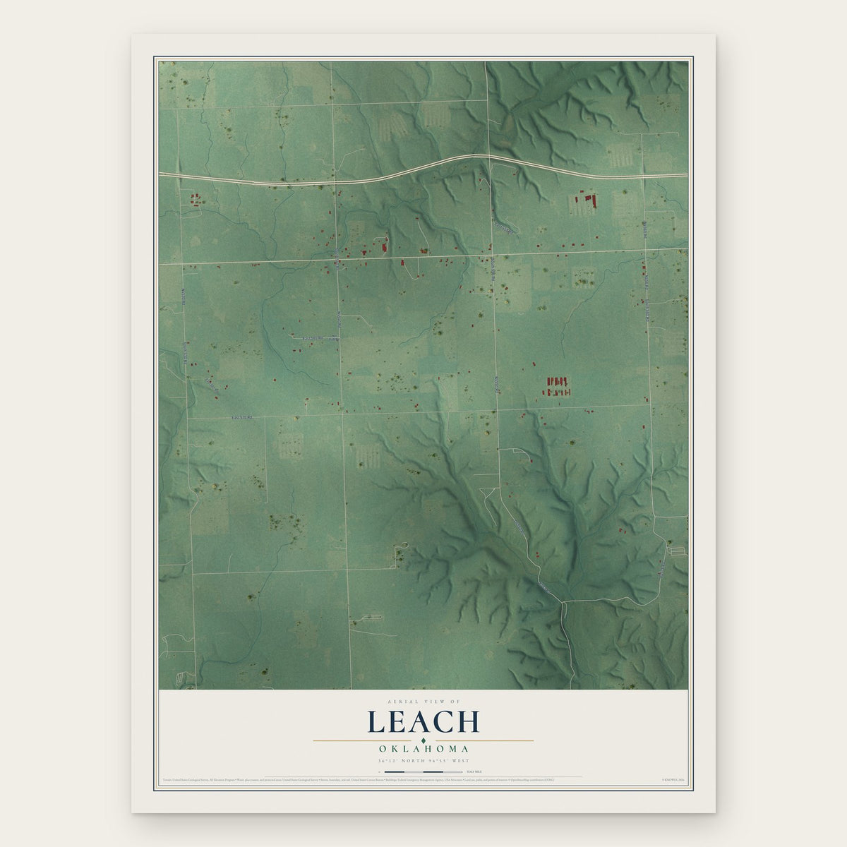 Leach, Oklahoma map print, the full design