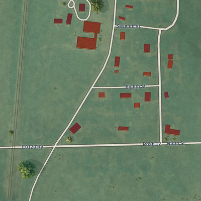 Second close-up of the map of Lenapah, Oklahoma print showing more streets and buildings
