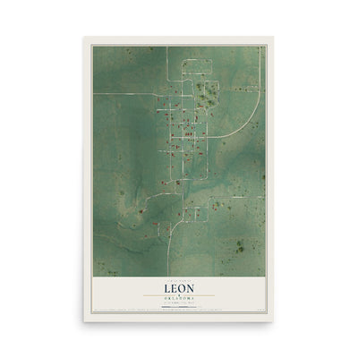 Map of Leon, Oklahoma, 12 x 18 inch unframed archival matte print