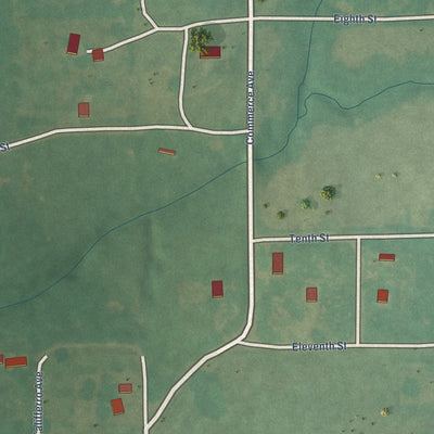 Second close-up of the map of Leon, Oklahoma print showing more streets and buildings