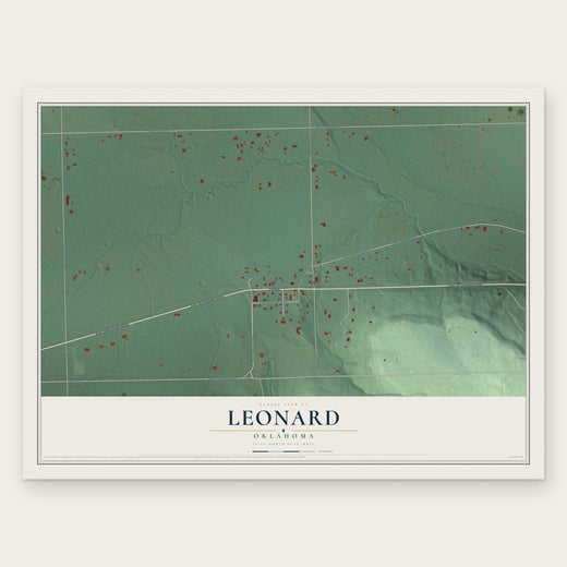 Leonard, Oklahoma map print, the full design