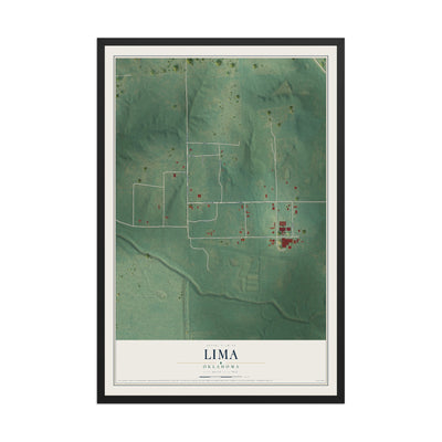 Map of Lima, Oklahoma, 12 x 18 inch print in a black wood frame