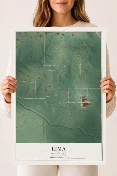 Map of Lima, Oklahoma, 18 x 24 inch unframed archival matte print