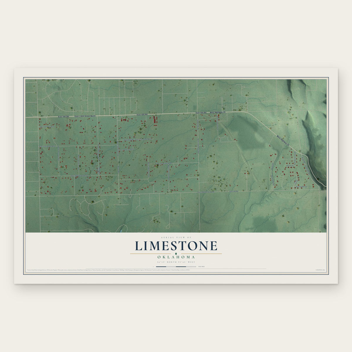 Limestone, Oklahoma map print, the full design