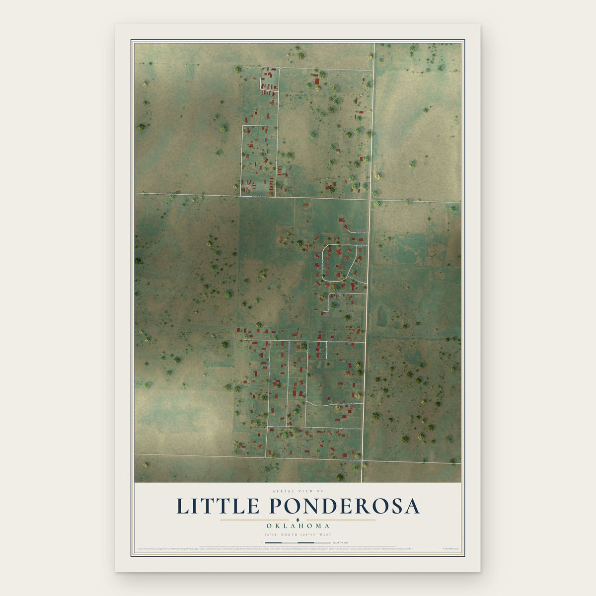 Little Ponderosa, Oklahoma map print, the full design
