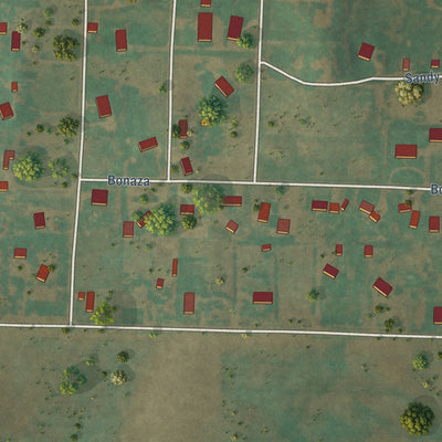 Close-up of the map of Little Ponderosa, Oklahoma print showing street and building detail