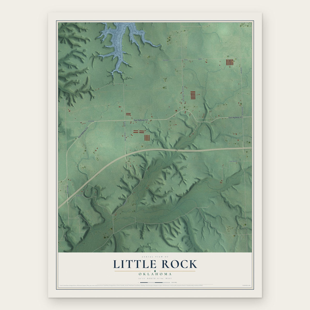 Little Rock, Oklahoma map print, the full design