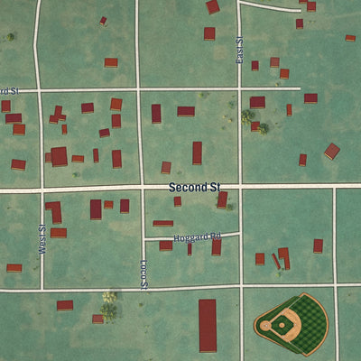Close-up of the map of Loco, Oklahoma print showing street and building detail