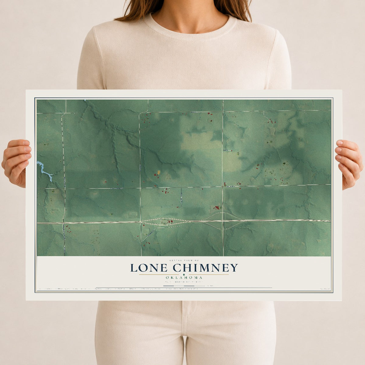 Map of Lone Chimney, Oklahoma, 12 x 18 inch unframed archival matte print