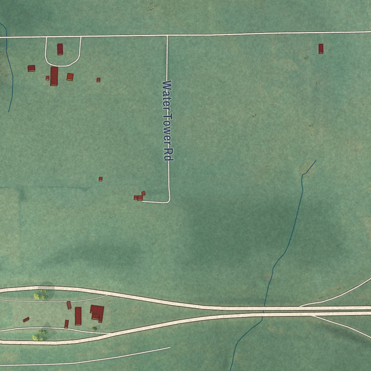 Close-up of the map of Lone Chimney, Oklahoma print showing street and building detail