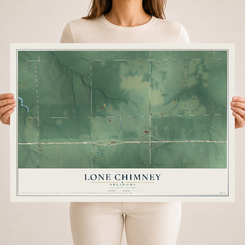 Map of Lone Chimney, Oklahoma, 18 x 24 inch unframed archival matte print