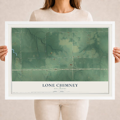 Map of Lone Chimney, Oklahoma, 18 x 24 inch print in a white wood frame