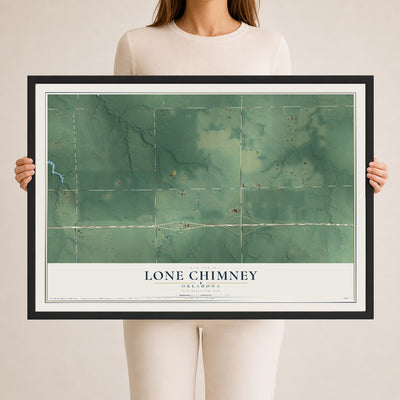 Map of Lone Chimney, Oklahoma, 24 x 36 inch print in a black wood frame