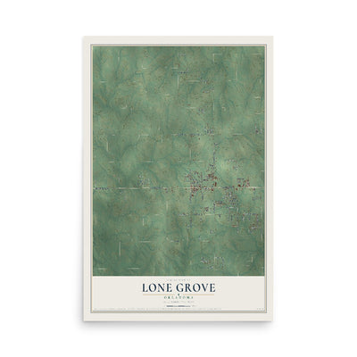 Map of Lone Grove, Oklahoma, 12 x 18 inch unframed archival matte print