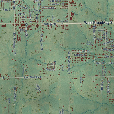 Close-up of the map of Lone Grove, Oklahoma print showing street and building detail