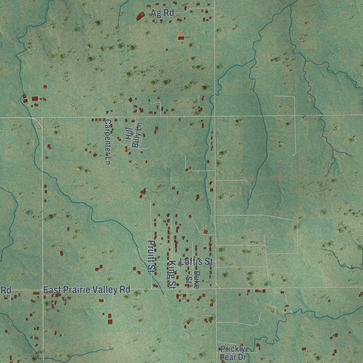 Second close-up of the map of Lone Grove, Oklahoma print showing more streets and buildings
