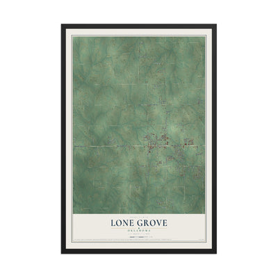 Map of Lone Grove, Oklahoma, 12 x 18 inch print in a black wood frame