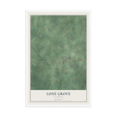 Map of Lone Grove, Oklahoma, 12 x 18 inch print in a white wood frame