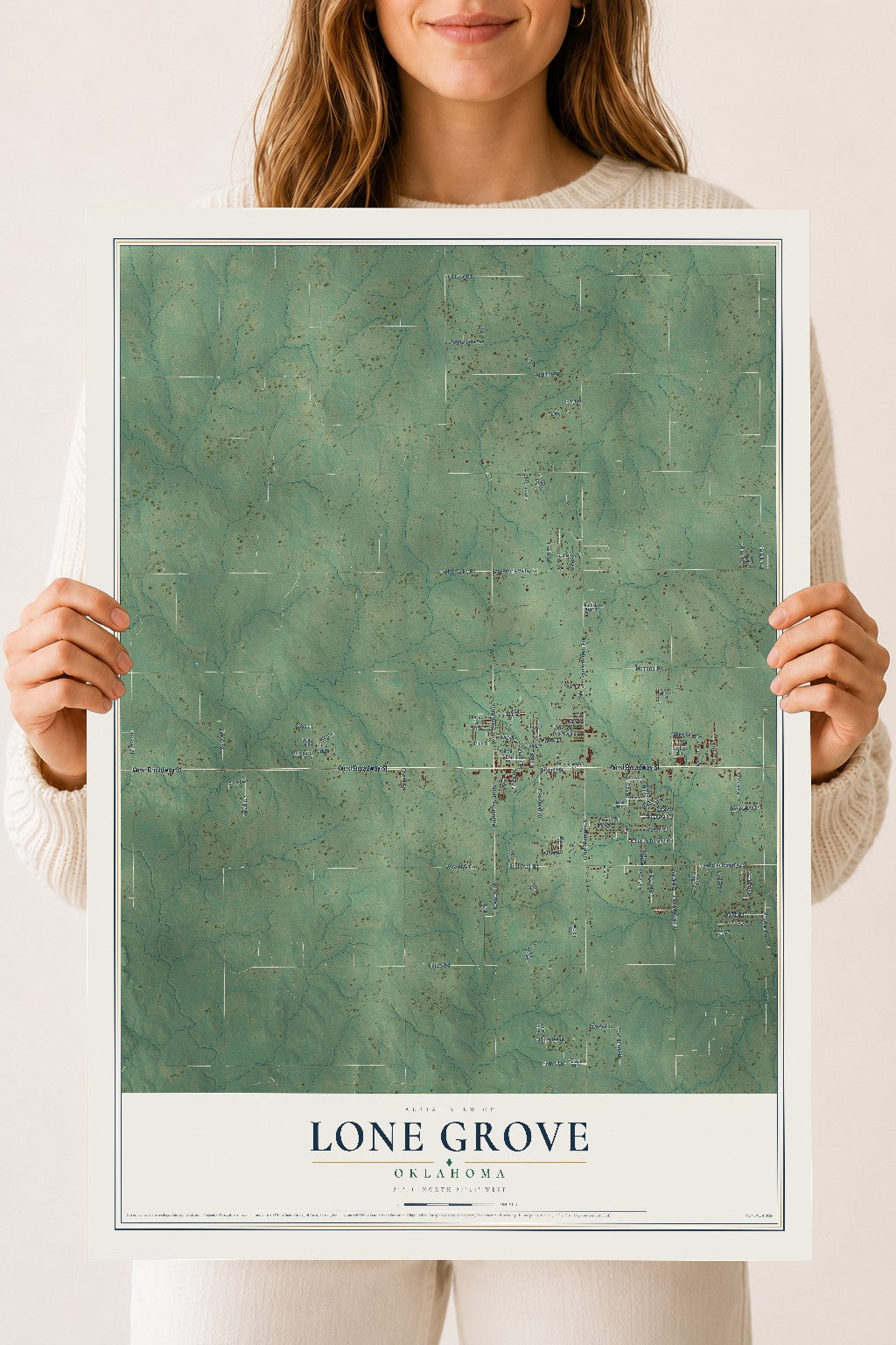 Map of Lone Grove, Oklahoma, 18 x 24 inch unframed archival matte print