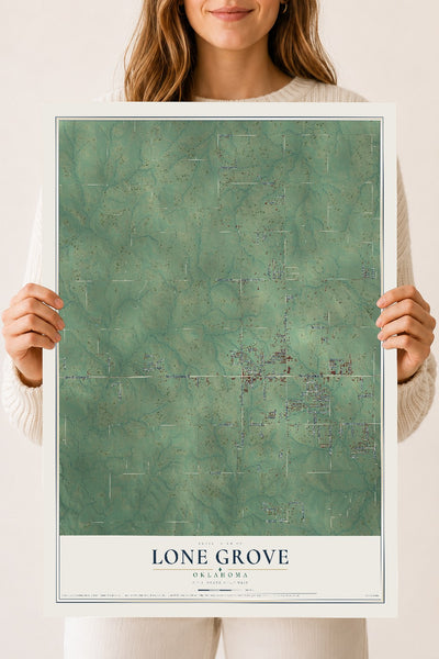 Map of Lone Grove, Oklahoma, 18 x 24 inch unframed archival matte print