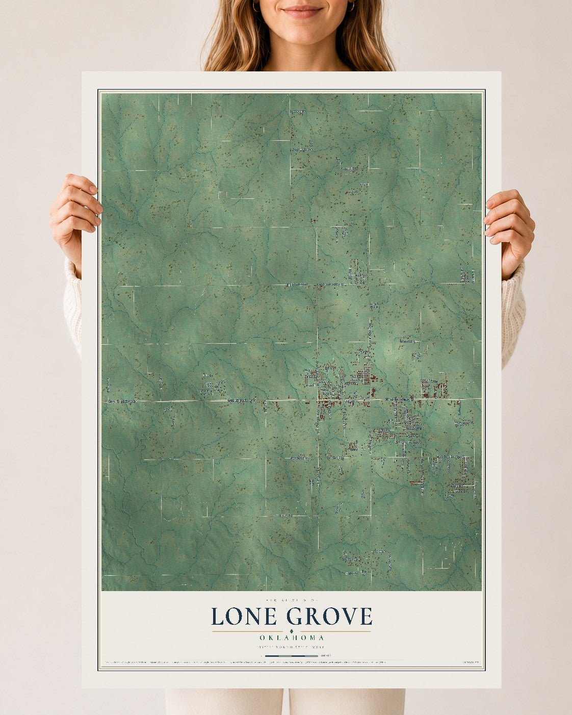 Map of Lone Grove, Oklahoma, 24 x 36 inch unframed archival matte print